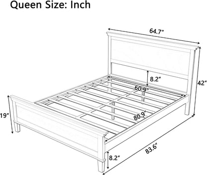 Queen Size Platform Bed, Mid-Century Wooden Bed Frame with Headboard and Tapered Legs for Bedroom, Wood Slat Support, No Box Spring Needed, Easy Assembly (White)2
