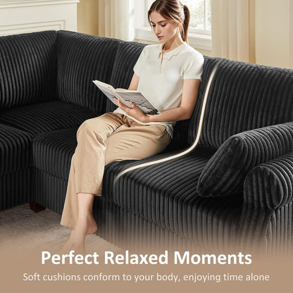 6 Seater 91'' Modular Sectional Sofa with Storage, Corduroy Black6