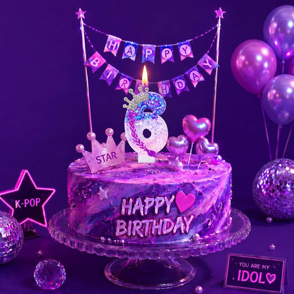 Kpop Cake Topper 6 Birthday Number Candle Decoration,Braid Crown5