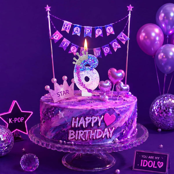 Kpop Cake Topper 6 Birthday Number Candle Decoration,Braid Crown5
