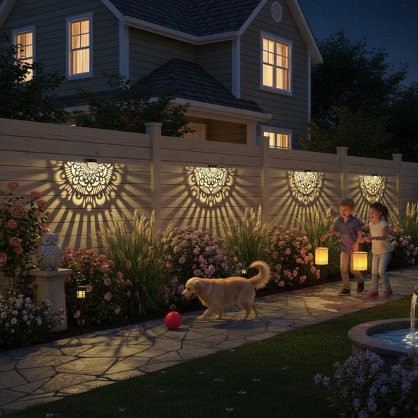 6 Pack Solar Fence Lights Outdoor Wall Lights Black Plastic Solar Powered Deck Step Stair Lights Mandala Theme Waterproof Fence Solar Light for Garden Post Patio Backyard Yard Decor4