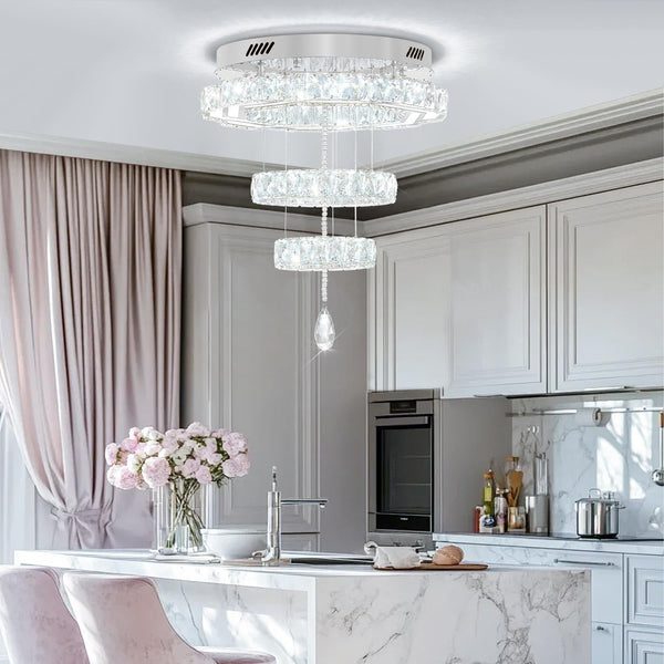 20" Crystal Chandelier Crystal LED Flush Mount Chandeliers for Living Room Bedrooms Dining Room Modern Chrome Chandelier Lighting Dimmable 2700K 4500K 6000K2