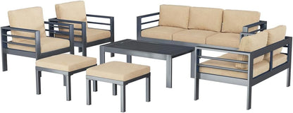 Aluminum Patio Furniture Set, 9 Seats Modern Outdoor Furniture with Coffee Table, 7 Pieces Metal Conversation Sectional Sofa, Beige7
