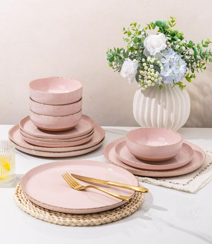 Dinnerware Sets for 4, 12 Pieces Ceramic Plates and Bowls Set5