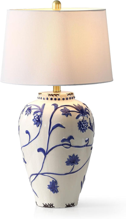 Tribesigns 27-Inch Table Lamp with Blue and White Porcelain Ginger Jar, Embossed Floral Ceramic Base with Fabric Shade for Living Room, Entryway, Nightstand for Bedroom1