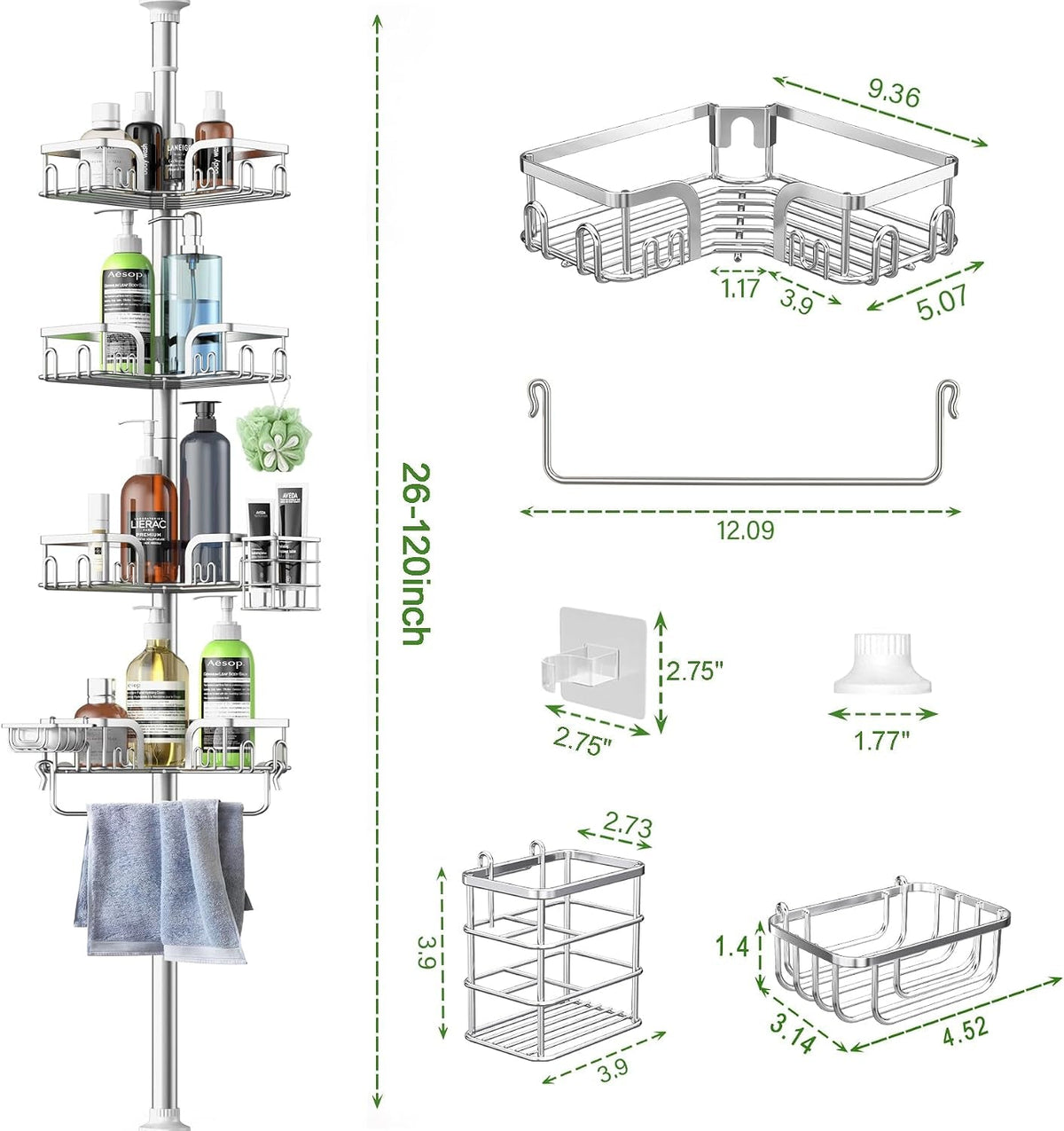 corner-shower-caddy-tension-pole-4-tier-adjustable-stainless-steel-shower-shelf-for-inside-shower-bathtub-shampoo-standing-bathroom-organizer-shelves-with-26-to-120-inch-height