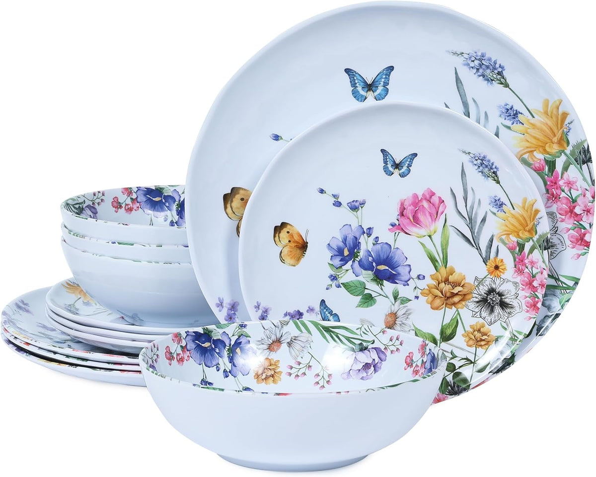 12-piece-melamine-dinnerware-sets-plates-and-bowls-sets-floral