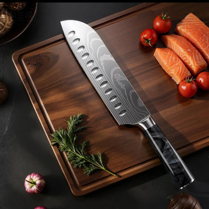 7 Inch Santoku Knife, Pretty Design, High‑Carbon Steel, Resin Handle6