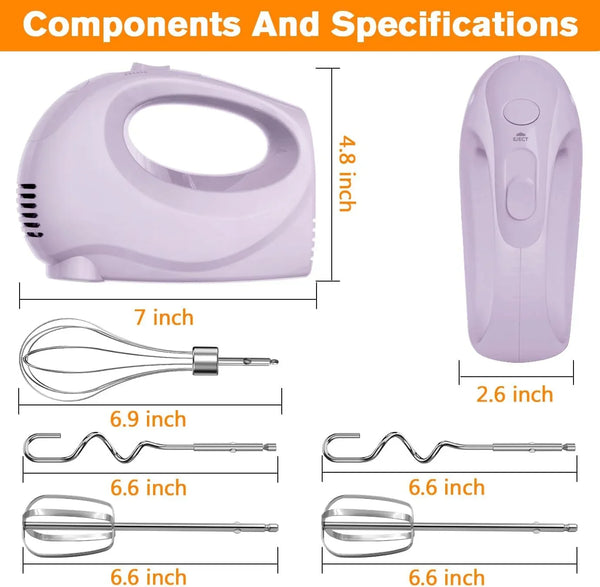 Handmixer Electric Handheld - 7 Speed Portable Kitchen Mixer Electric with 5 Stainless Steel Accessories Whisk, Food Beater for Whipping Mixing Cookies Cakes Home (CX6613-VT)3