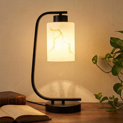 Modern Industrial Table Lamp, Marble Pattern Glass Shade Desk Lamp with C-Shaped Black Metal Base, Bedside Nightstand Lamp for Bedroom, Living Room, Office, E26 Base1