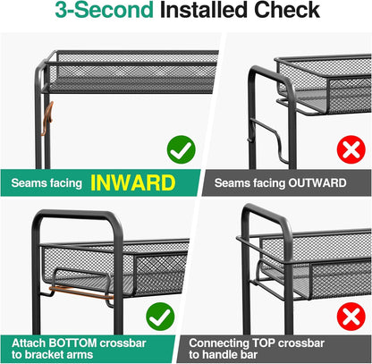 Spice Rack Organizer for Countertop, 2-Tier Foldable Metal Rust-Proof Standing Large Seasoning Storage Shelf with Guardrail and Mesh Design for Kitchen Cabinet Bathroom Living Room Pantry, Black3
