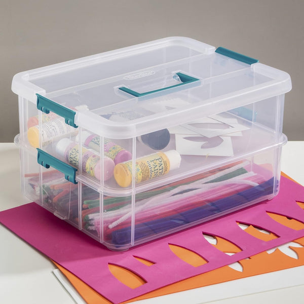 1427CLR Stack & Carry - 2 Layer Box, Clear Lid & Blue Handle, See-Through Layers3