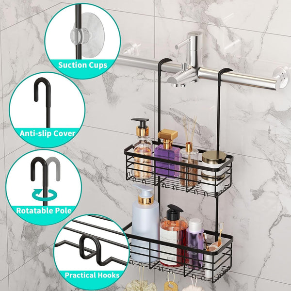 Hanging Shower Caddy Organizer - No Drilling Shower Organizer with Hooks, Rustproof & Waterproof 304 Stainless Steel Bathroom Shelves - Black2