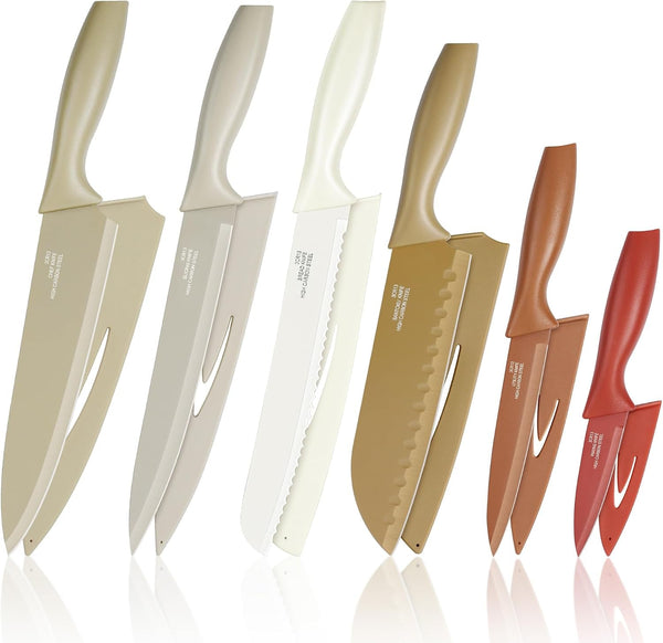 12-Piece Kitchen Knife Set, Stainless Steel Chef Knives Set with 6 Blade Guards, Sharp Kitchen Cooking Knife with Ergonomic Handle, Anti-Rust & Easy to Clean (Multicolor)1