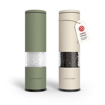 Salt and Pepper Grinder Set Manual, Stainless Steel Salt and Pepper Mills with Adjustable Ceramic Grinder I Design Spice Shakers (Green/Beige)1