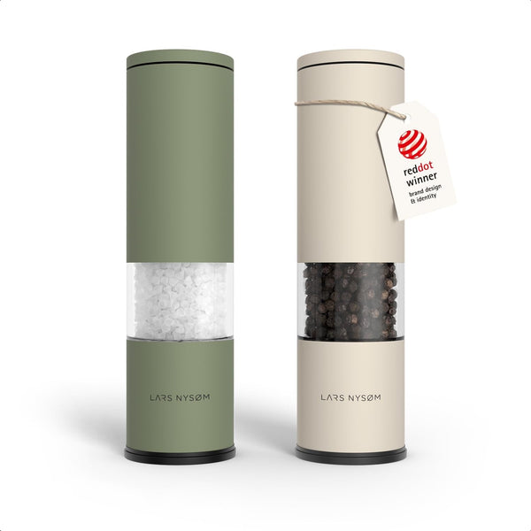 Salt and Pepper Grinder Set Manual, Stainless Steel Salt and Pepper Mills with Adjustable Ceramic Grinder I Design Spice Shakers (Green/Beige)1
