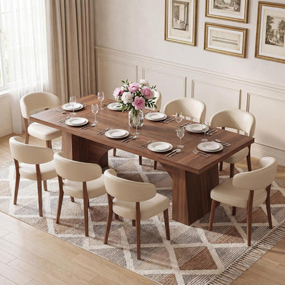 94.5" Extra Long Wood Dining Table for 6-10, Farmhouse Kitchen Table with Arch Cutout Pedestal, Large Dinner Table for Kitchen Dining Room, Walnut8