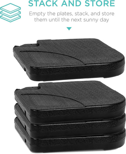 Best Choice Products 4-Piece 155Lb Capacity Heavy-Duty Cantilever Offset Patio Umbrella Stand Square Base Plate Set W/ Easy-Fill Spouts for Water or Sand - Black6