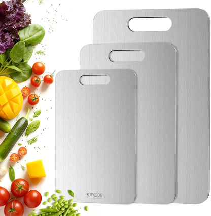 Titanium Cutting Board Set of 3, 100% Double-Sided Titanium Cutting Boards for Kitchen, Dishwasher Safe Non-Toxic Chopping Boards for Meat, Vegetables, Fruits, Raw and Cooked Food Prep (M+L+XL）1