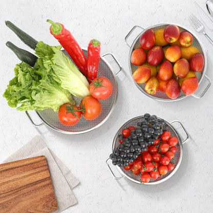 Colander for Kitchen, 3QT, Stainless Steel Colander Strainer with Handle for Fruits Vegetables Cooking Food, Dishwasher Safe5