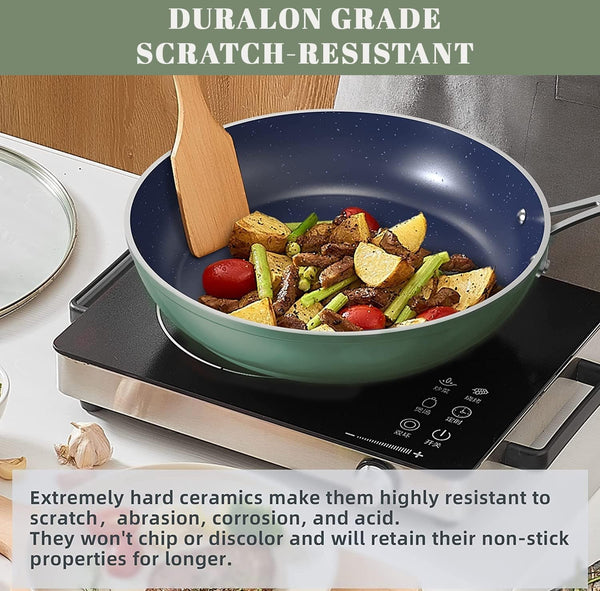 9Pc Cookware Set Healthy Duralon Blue Ceramic Nonstick Coated | Diamond Infused Scratch-Resistant, PFAS Free, Oven Safe, Induction Ready, Evenly Heats, Tempered Glass Lids, Stay-Cool Handle4