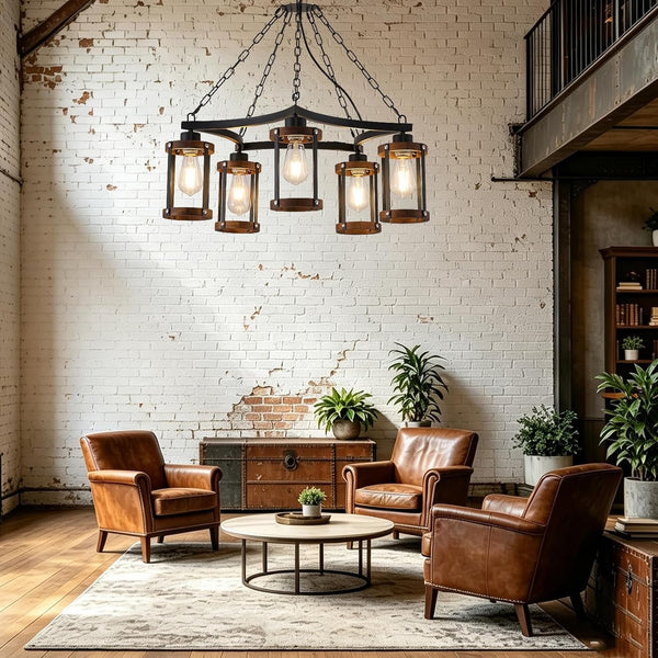 5-Light Living Room Light Fixture, Rustic Mini Chandelier for Dining Room9