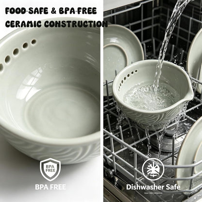 Garlic Grater Herb Stripper Ceramic Bowl - 3 in 1 Garlic Grater Plate,9 Oz5