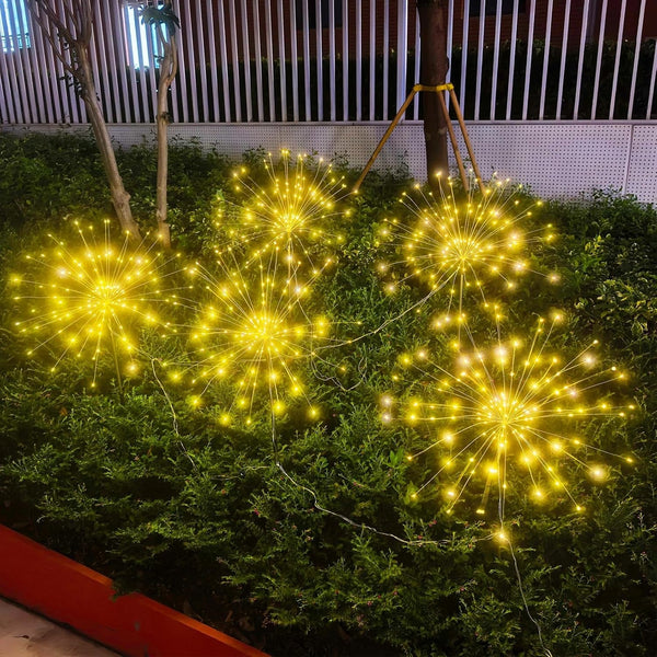 Solar Garden Firework Lights Outdoor, 5 Pack 600 LED 8 Lighting Modes Waterproof Landscape Decorative Sparklers Twinkling Starburst Lights for Yard Pathway Walkway Christmas, Warm White4