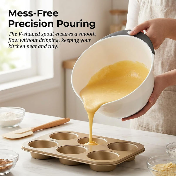 6Qt,3.5Qt,2Qt 3 Extra Large Plastic Mixing Bowl with Pour Spout TPR Bottom,Nesting Mixing Bowls Set for Kitchen Cooking Prep Mixing Egg Milk Batter Baking Easy Grip Non-Slip Lightweight White3