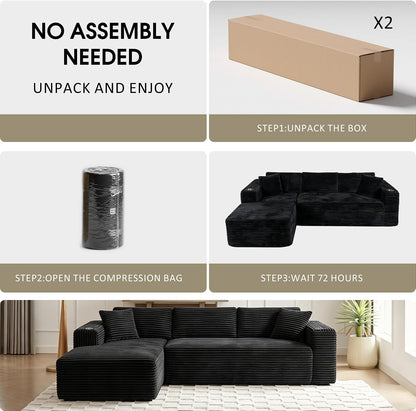Cloud Sectional Boneless Couches for Living Room,Modular Sectional Sofa with 2 Cup Holders,Memory Foam Cloud Couch with L Shaped Oversized Chaise,No Assembly Needed Plush Corduroy Sofa,Black7