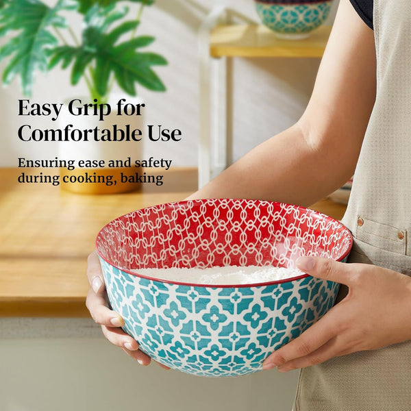 Mixing Bowls, Ceramic Mixing Bowls for Kitchen, Colorful Vibrant Nesting Bowls for Cooking, Baking, Prepping, Serving, Salad, Housewarming Gift, Microwave Dishwasher Safe, 3.7/2/1 Qt, Set of 36