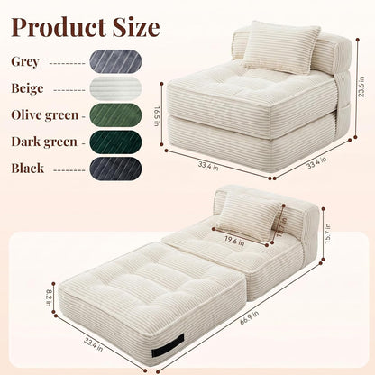Folding Sofa Bed, Convertible Sleeper Chair with Pillow2