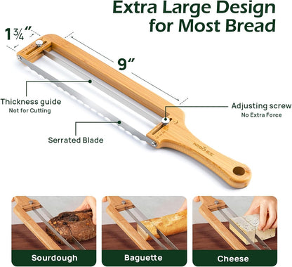 Adjustable Bread Slicer for Homemade Bread – Sourdough Bread Knife with Thickness Guide & Serrated Stainless Blade, Manual Bow Cutter for Bagels and Baguettes, Gift for Baker, Ambidextrous Use6