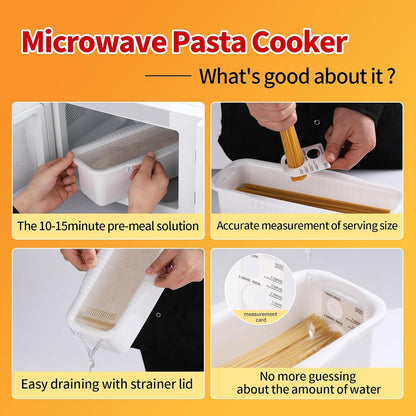 Microwave Pasta Cooker with Strainer Lid & Built-In Measuring Card | Quickly Cook 1-4 Servings-No Mess, Sticking or Waiting for Boil, Pasta Cooker in Microwave for Dorm, Rv,Kitchen & Quick Meals3