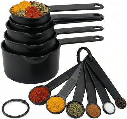 11 Pcs Measuring Cups and Spoons Set - Plastic Nesting for Dry Liquid Ingredients Engraved Markings Kitchen Baking1