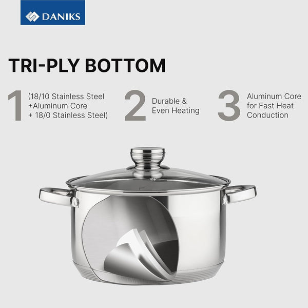 Standard 6-Piece Stainless Steel Cookware Set with Glass Lid, Tri-Ply Bases for Even Heating, Induction Compatible, Dishwasher Safe, Built-In Measuring Scale, Silver4