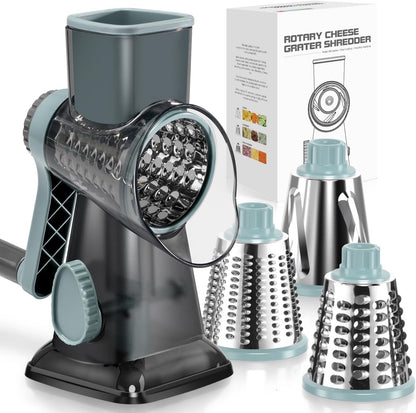 Rotary Cheese Grater Hand Crank Transparent - Shredder Slicer Grinder 3 Stainless Steel Blades, Stable Suction, Labor-Saving Handle, Safe Kitchen Tool for Cheese, Vegetable, Nuts, Chocolate1