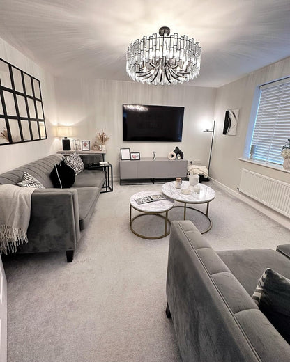 Crystal Chandeliers for Dining Room, Modern Geometric Chandelier round 14-Light Pendant Ceiling Light Fixture with Adjustable Chain in Black4