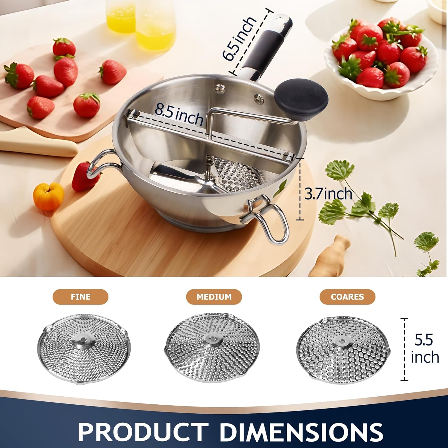 stainless-steel-food-mills-with-3-milling-discs-ergonomic-design-of-rotary-food-mills-for-tomato-sauce-potatoes-jams-with-silicone-handle-dishwasher-safe-multifunctional-spoon-orange