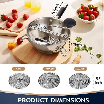 Stainless Steel Food Mills with 3 Milling Discs,Ergonomic Design of Rotary Food Mills for Tomato Sauce,Potatoes,Jams with Silicone Handle Dishwasher Safe, Multifunctional Spoon,Orange2