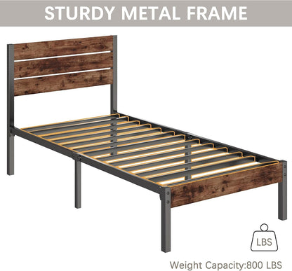 Twin Bed Frame with Headboard and Footboard, Metal Twin Bed Frame with under Bed Storage, All-Metal Support System, No Box Spring Needed, Easy Assembly,Rustic Brown7