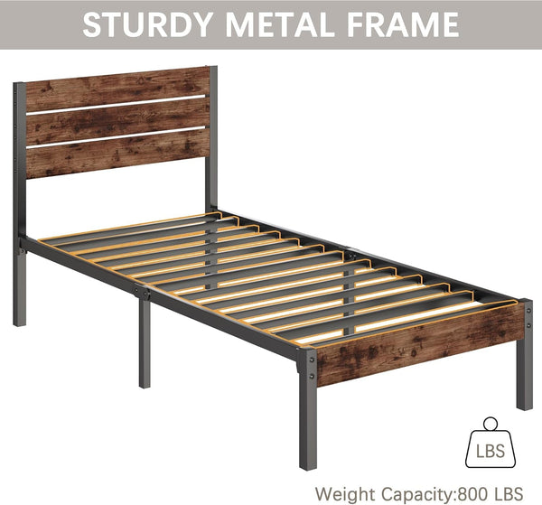 Twin Bed Frame with Headboard and Footboard, Metal Twin Bed Frame with under Bed Storage, All-Metal Support System, No Box Spring Needed, Easy Assembly,Rustic Brown7