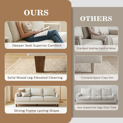 Mid Century Modern 89" 3-Seater Couch for Living Room, Beige7