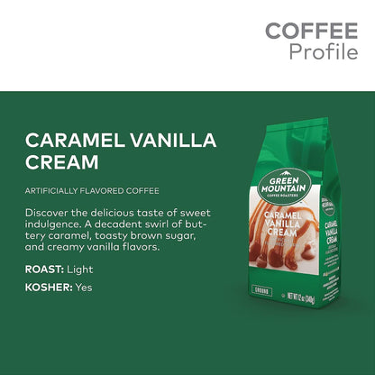 , Caramel Vanilla Cream, Ground Flavored Coffee, Light Roast, Bagged 12Oz.5