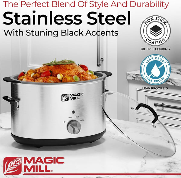 Slow Cooker 10 Quart | Extra Large Non-Stick Metal Searing Pot & Transparent Tempered Glass Lid Multipurpose Lightweight Slow Cookers, Pot Is Safe to Put the on the Flame, Dishwasher Safe6