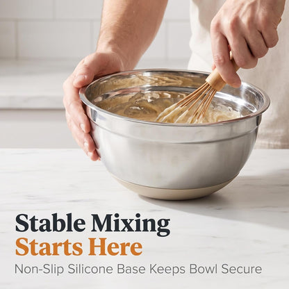 7QT 30PCS Mixing Bowls with Lids Set, 7QT to 1QT Stainless Steel Nesting Bowls with Graters, Non-Slip Silicone Bottom, Large Khaki Bowls & 21 Measuring Cups and Spoons Set Kitchen Appliances7