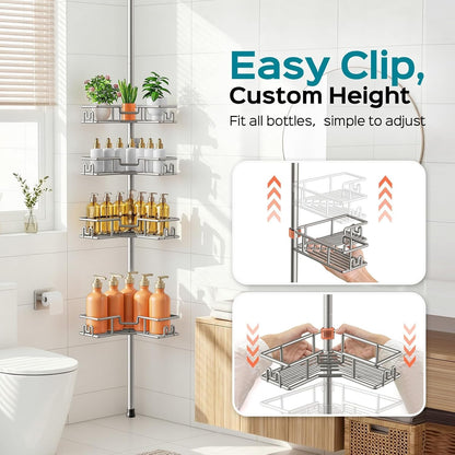 Corner Shower Shelves, 4-Tier Metal Tension Pole Caddy, Silver Gray6