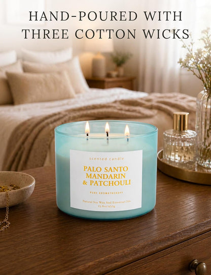 Palo Santo Mandarin Patchouli, 3-Wick Scented Soy Candle for Home, 15.8 Oz8