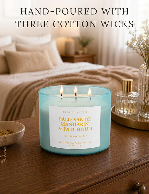 Palo Santo Mandarin Patchouli, 3-Wick Scented Soy Candle for Home, 15.8 Oz8