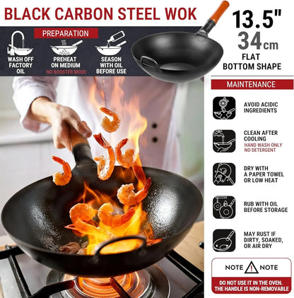 Carbon Steel Wok and Stir Fry Pans 13,5 “ + 17’’ Wok Spatula and Ladle3